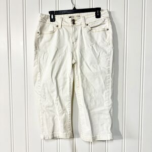 Levis Capris Jeans Women Size 12 Ivory Cotton Button Front 5 Pocket Mid Rise